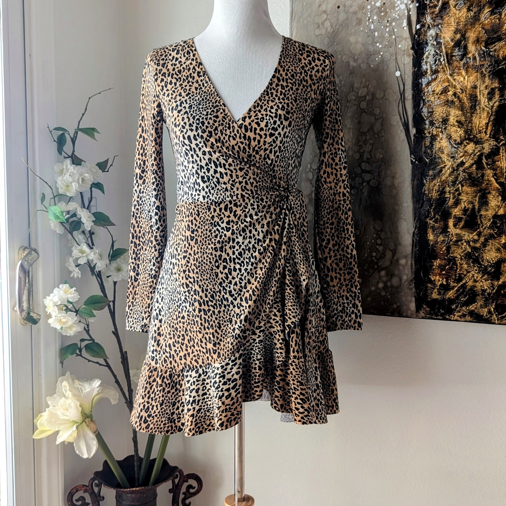 Divided Animal Print Long Sleeve Dress